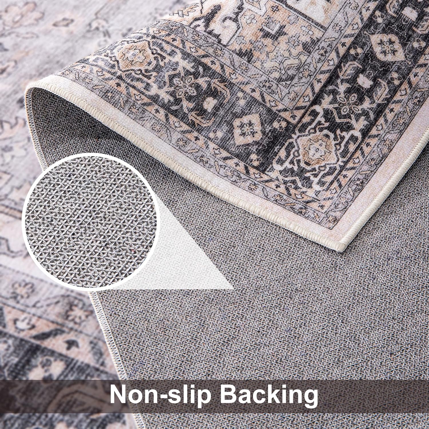 Asrug Vintage Area Rug-5x7 Machine Washable Large Rug Low Pile Distressed Medallion Floor Cover Throw Carpet Non-Slip Mat for Living Room Dinning Room Bedroom Nursery Indoor，Grey