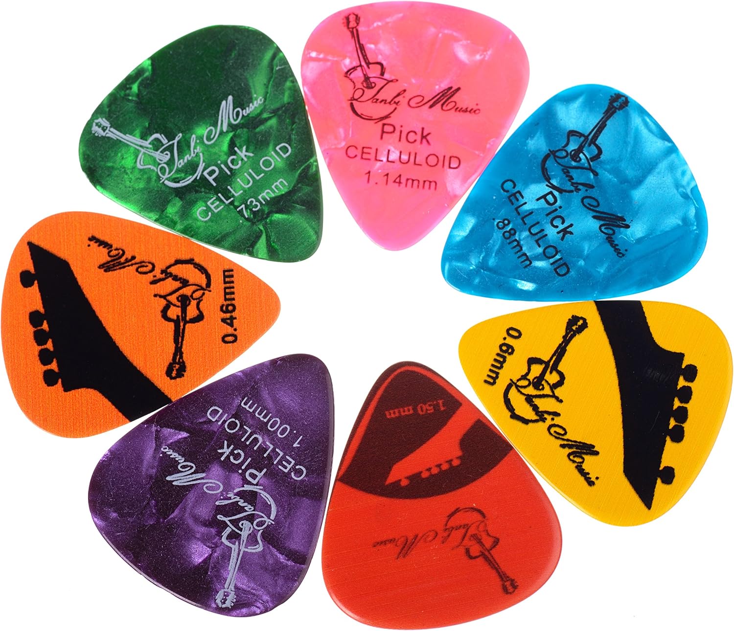 Assorted Celluloid Guitar Picks in Bulk: Thin, Medium and Heavy Gauge (50/60/75 pcs pack)