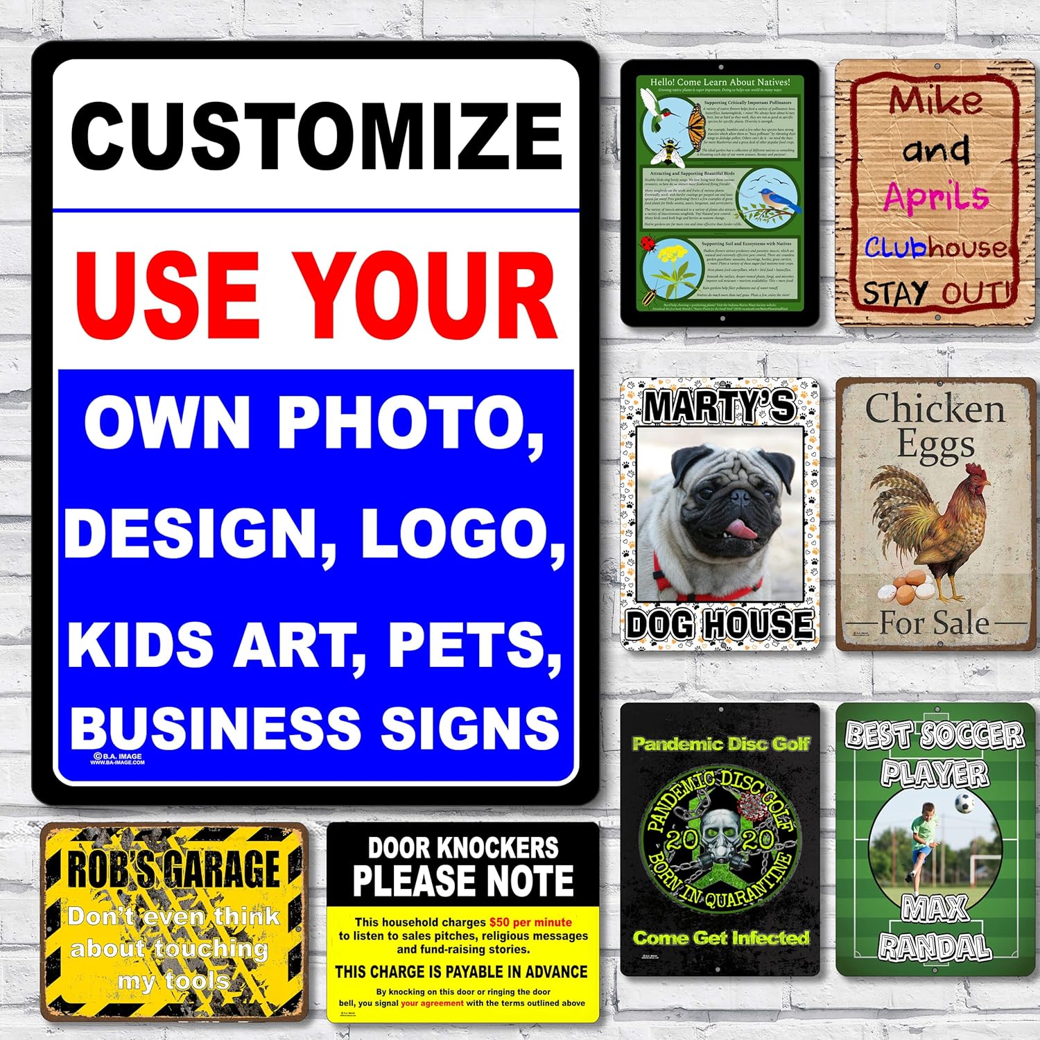 Personalized custom Aluminum Metal Sign With Your Own Image, Photo, Pets, Kids Art or Business logo (16x24 inches, Vertical)