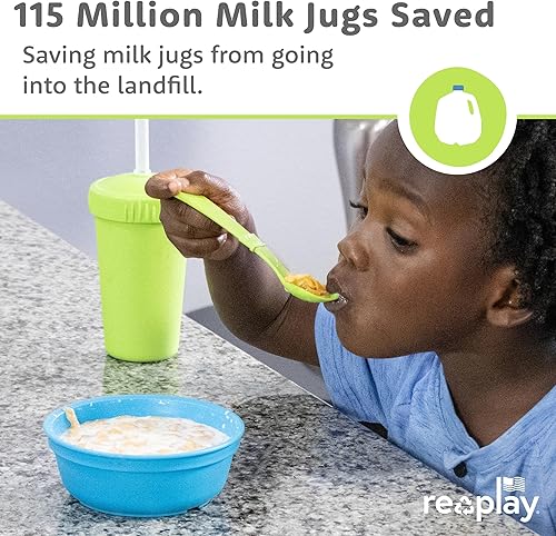 Miniatura 6 de Re-Play Tenedores y cucharas para niños pequeños, paquete de 8 con estuche de transporte, 4 tenedores para niños con puntas redondeadas y 4 cucharas