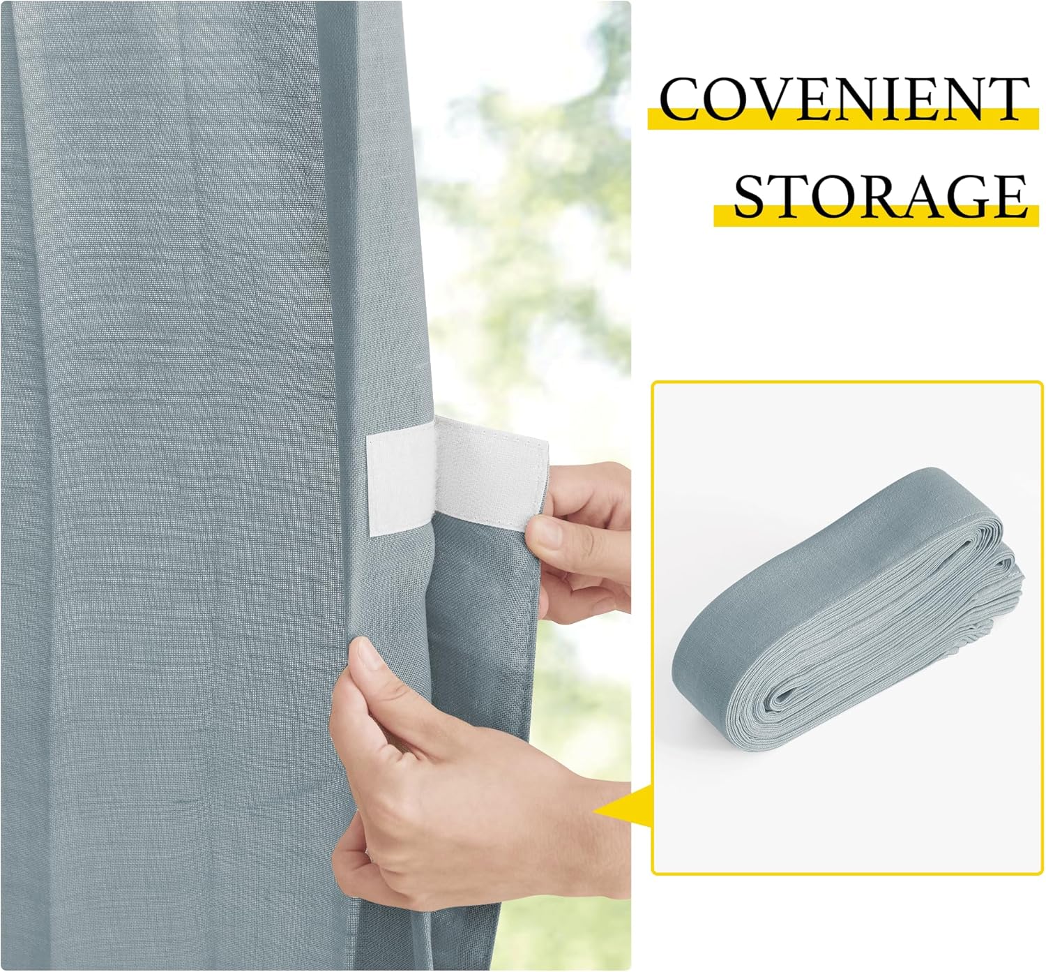 NICETOWN Linen Curtains for Bedroom Privacy, Accordion Window Curtains with Hooks for Living Room Closet Light Filtering Door Curtain for Doorway Room Divider, 50" W x 80" L, 1 Panel, Stone Blue
