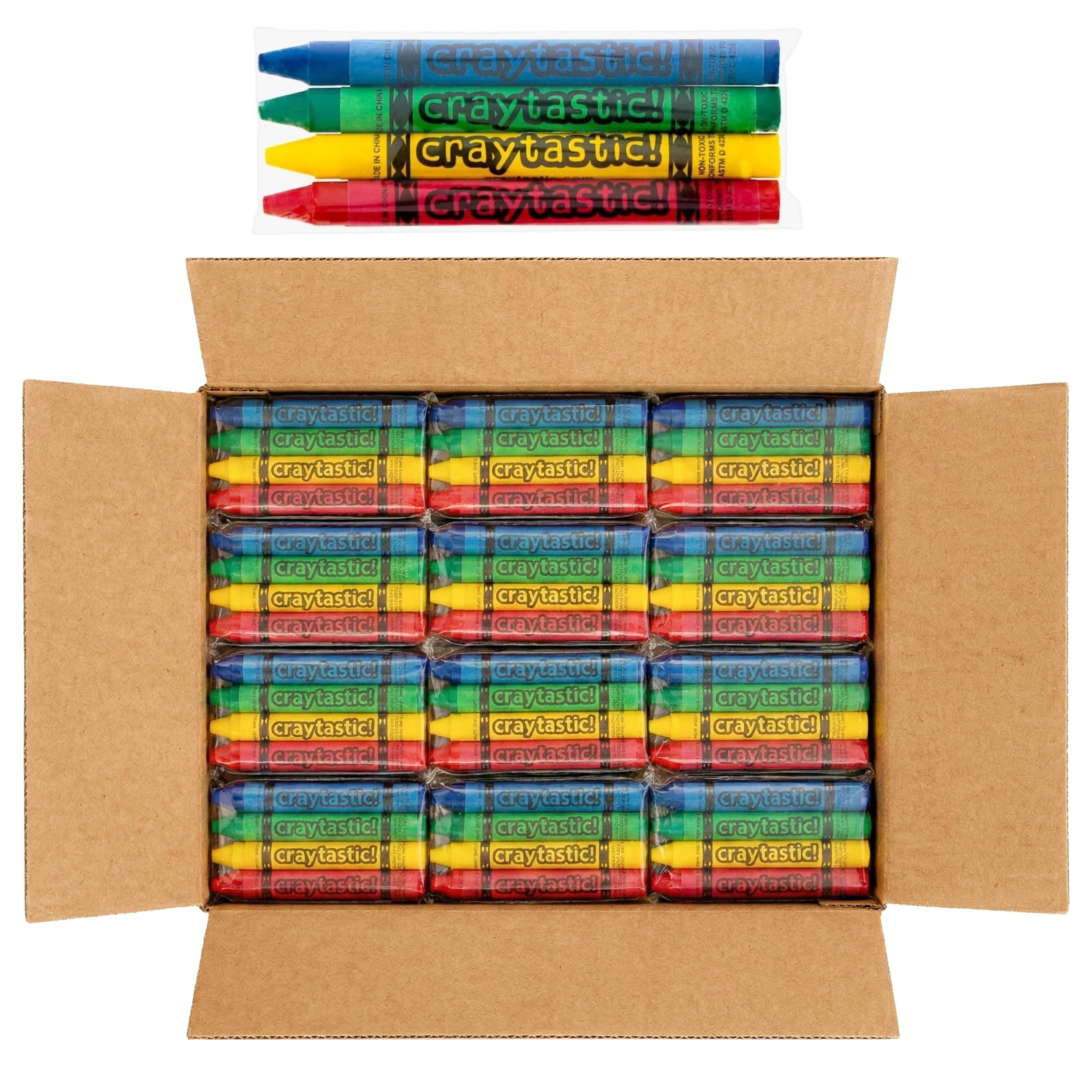 Craytastic! 75 Sets of 4-Packs in Cello (300 total Premium Bulk Crayons in Individual Packs) - Safety Tested & Non-Toxic - Restaurants, Birthday Party Favors, Schools, Crafts