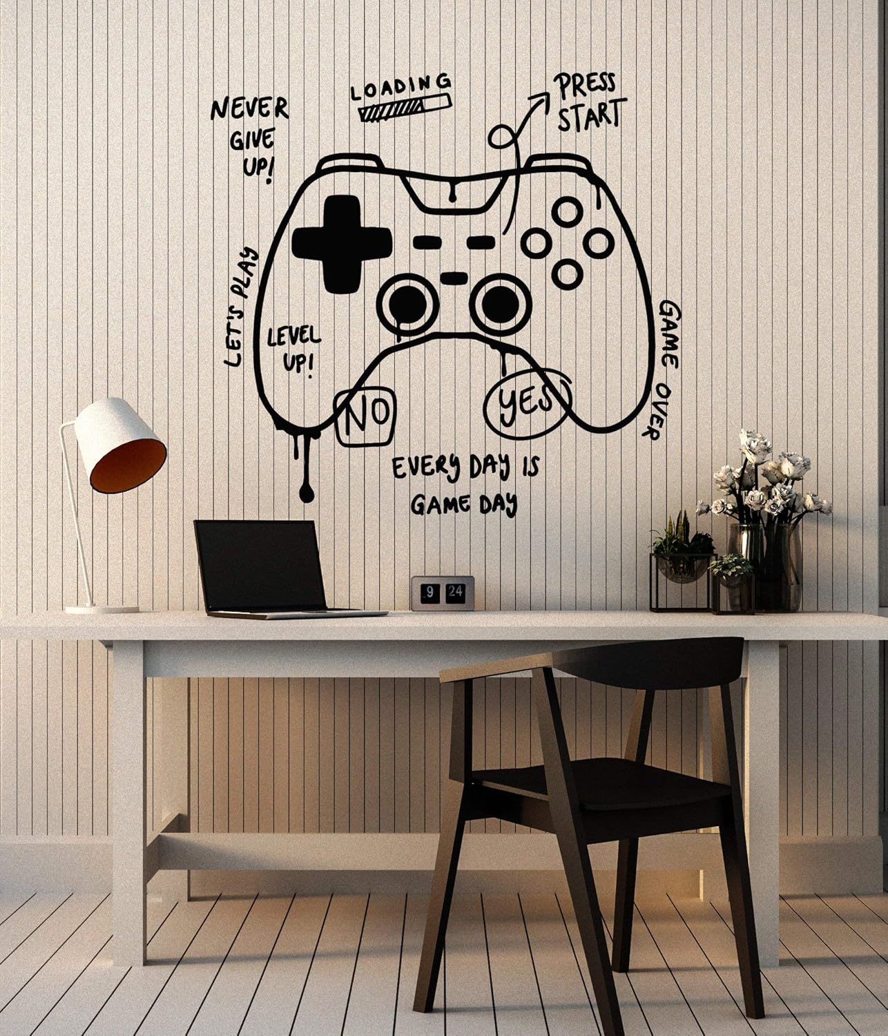 WallStickers4ever Vinyl Wall Decal Teen Play Room Game Over Joystick Let's Play Stickers Mural Large Decor (g5084) Black