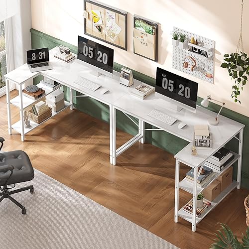 Miniatura 56 de Huuger Escritorio en forma de L, escritorio para computadora de 55 pulgadas con estantes de almacenamiento reversibles, para esquina