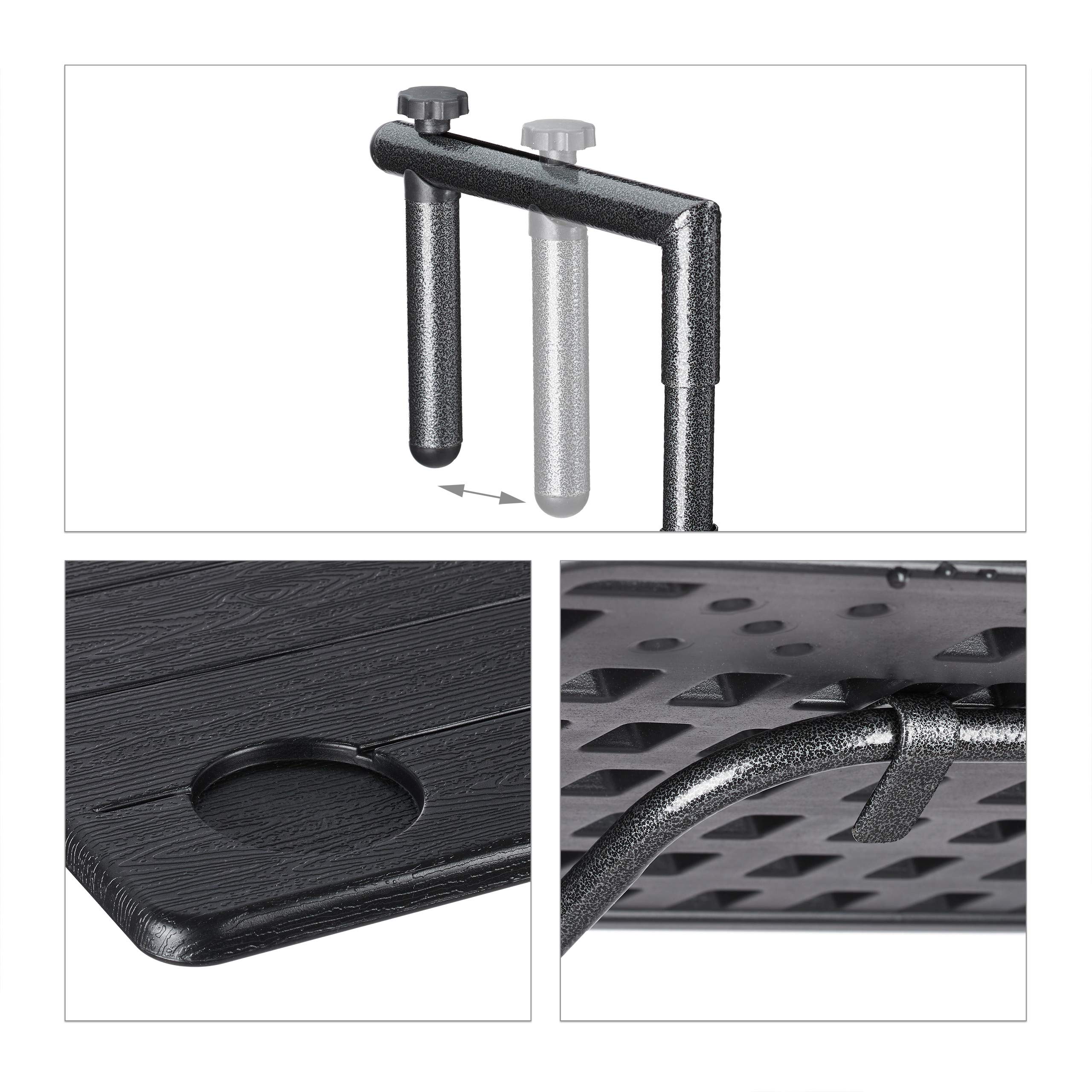 Relaxdays Tavolino Pieghevole per Balcone, 3 Altezze Regolabili, LxP 59,5 x 36, Appeso a Ringhiera, Effetto Legno, Nero