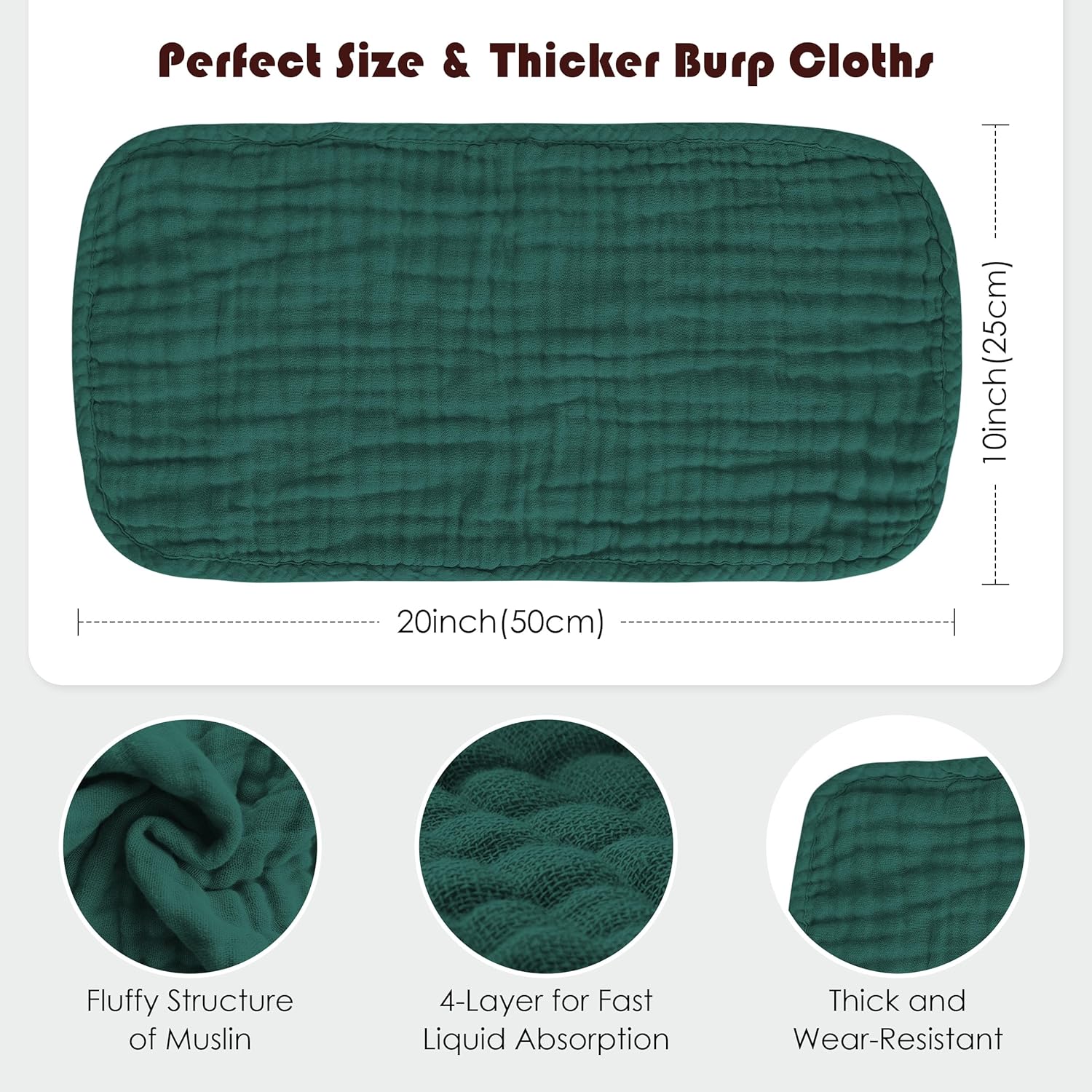 Spotted Play Muslin Burp Cloths 100% Cotton Large 20''x10'' Extra Soft and Absorbent Baby Wash Cloths Spit Up Rags - Baby Burping Cloth for Boys Girls Items(12 Pack Ivory, Slate and Emerald Series)