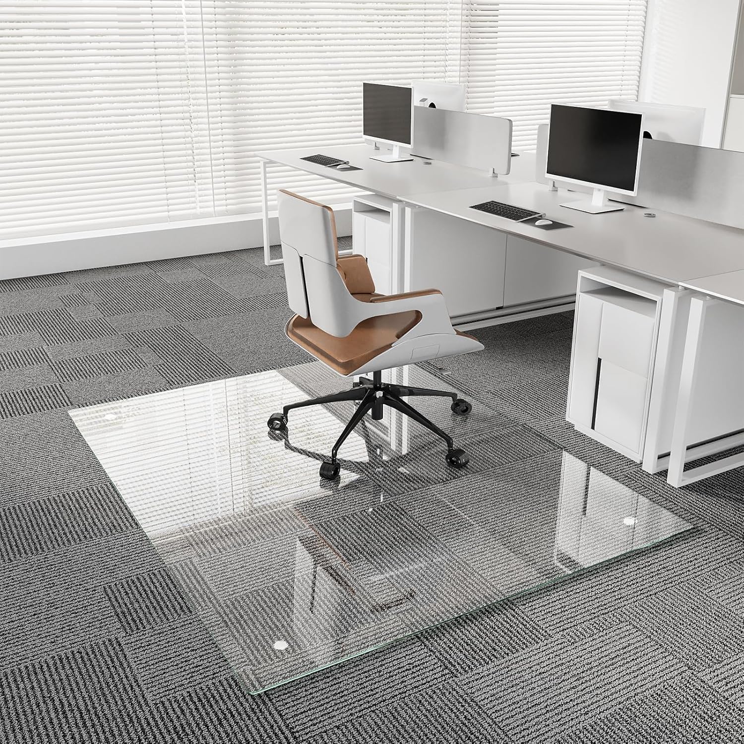 Koonmi Chair Mat for Carpet, Tempered Glass 46"x55" Office Chair Mat, Glass Floor Mat Protector with Rounded and Polished Edges, Ideal for Hardwood Floor, Wooden Floor, Carpet, Desk Rolling Chair