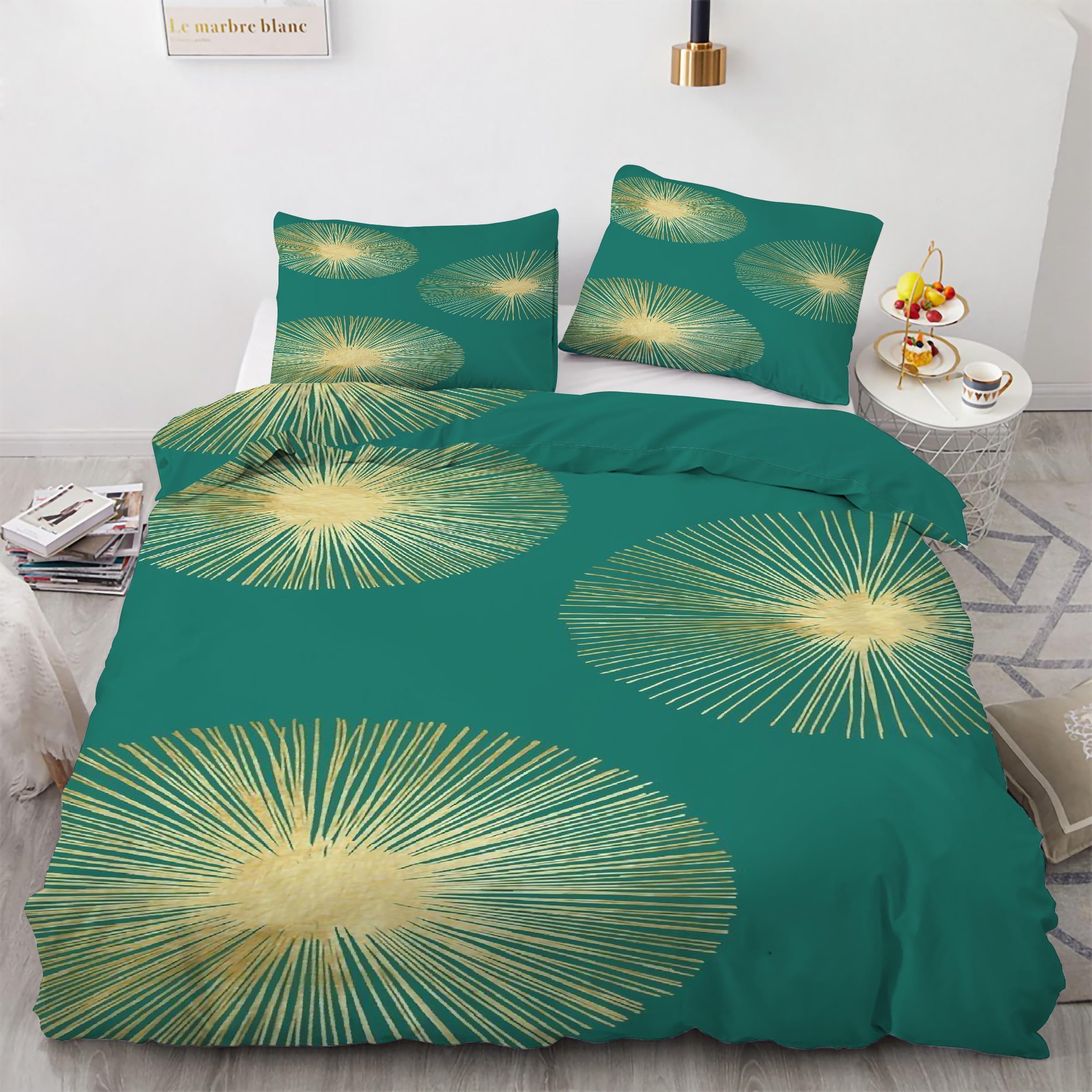 Housse de couette 220x240 vert microfibre zippée anti-plis et facile à enfiler pour grand lit