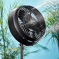 Holmes 16" Outdoor Misting Pedestal Fan - Hose Connect, 3 Speeds, 3 Mist Levels, 80° Oscillation, Adjustable Height & Tilt, GFCI Black