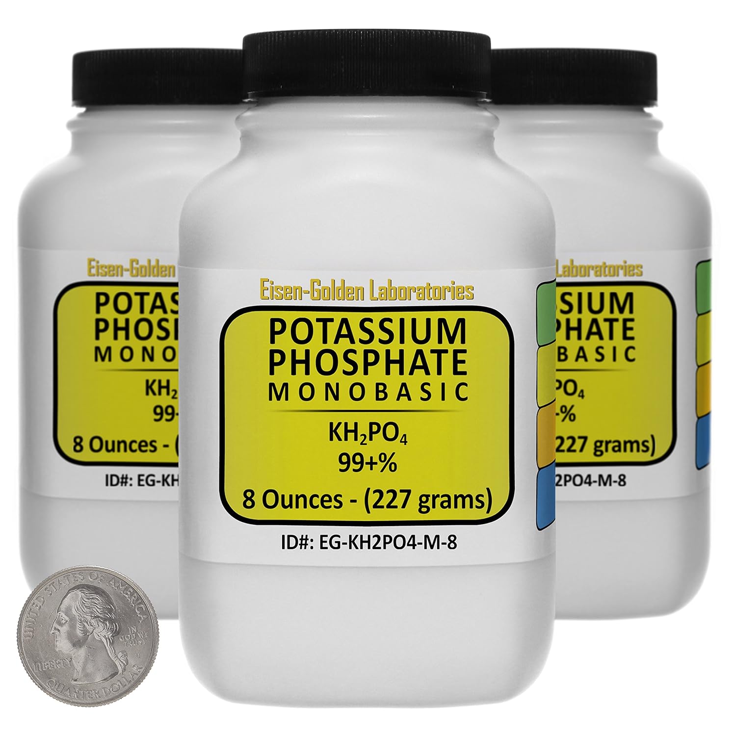 Potassium Phosphate Monobasic [KH2PO4] 99+% Fine Crystals 1.5 Lb in Three Space-Saver Bottles