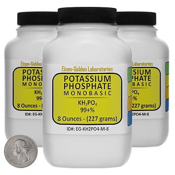 Potassium Phosphate Monobasic [KH2PO4] 99+% Fine Crystals 1.5 Lb in Three Space-Saver Bottles