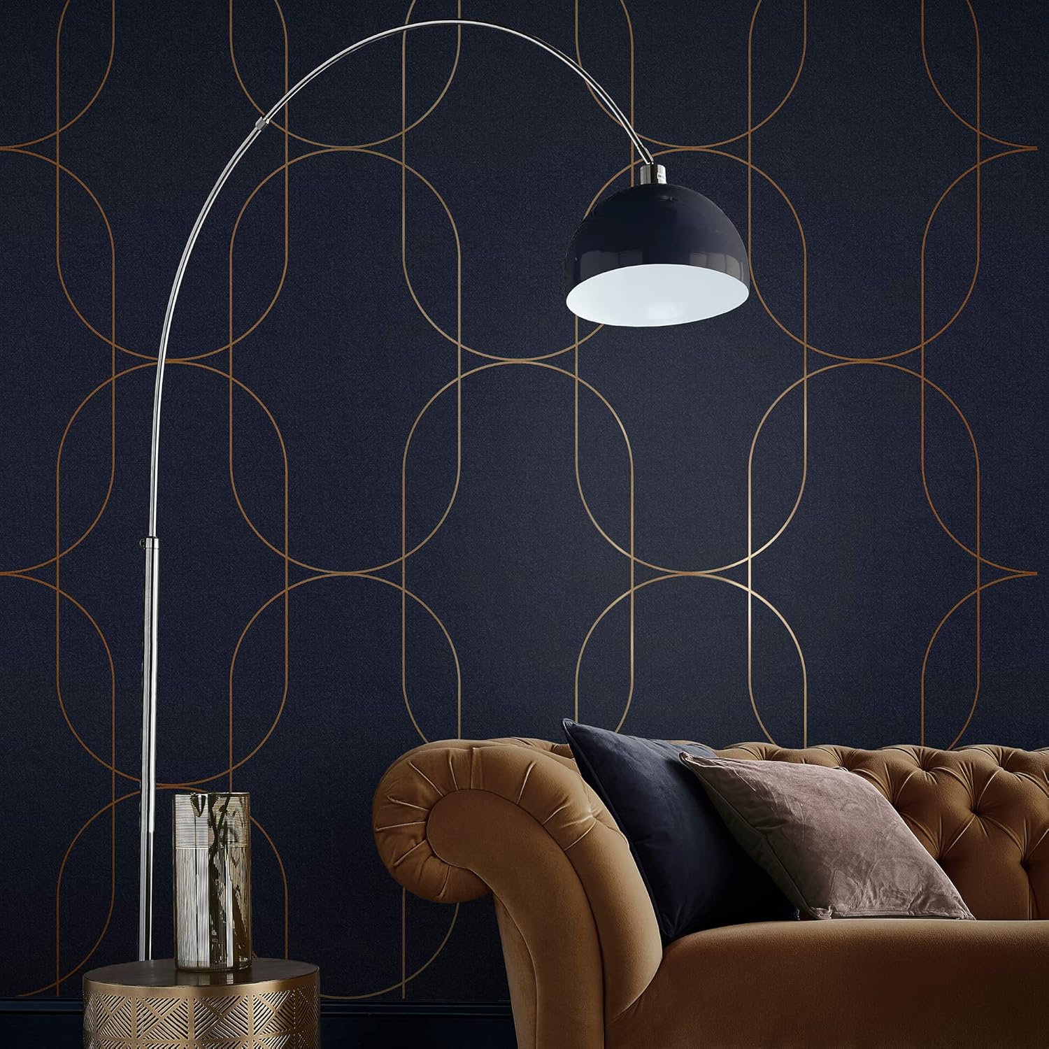 Graham & Brown Palais Geometric Paste The Wall Wallpaper (Navy/Copper)