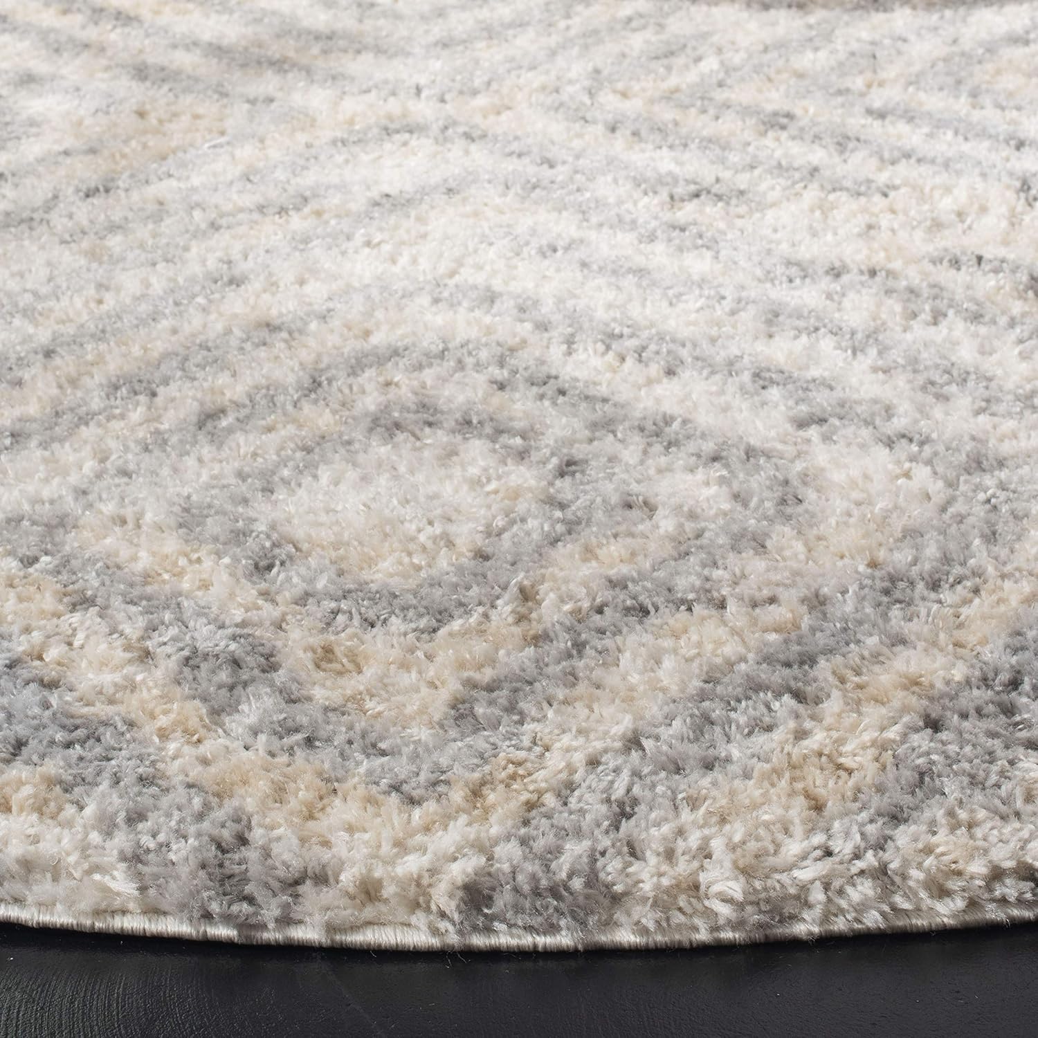 SAFAVIEH Berber Shag Collection Area Rug - 3'3" Square, Cream & Grey, Moroccan Design, Non-Shedding & Easy Care, 1.2-inch Thick Ideal for High Traffic Areas in Living Room, Bedroom (BER218A)