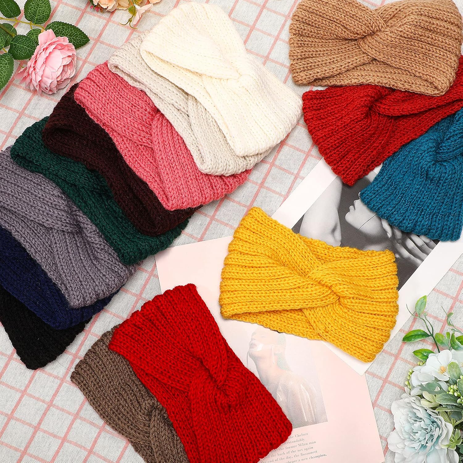 15 Pcs Winter Knit Headbands for Women Knit Hair Wrap Soft Ear Warmers Crochet Head Wrap Head Band Bow Knot for Women Warm Winter Gifts - Image 7