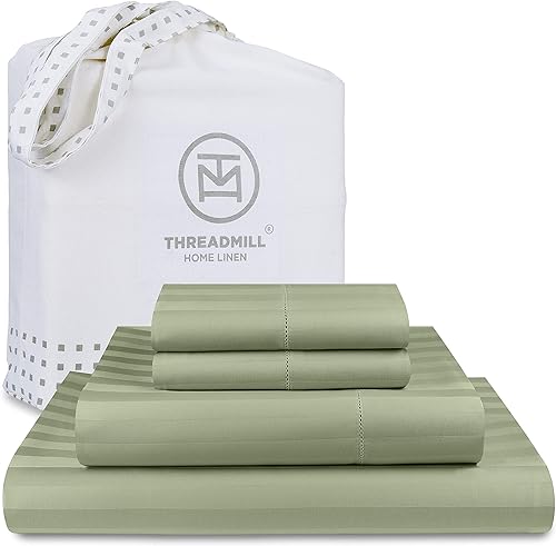 Threadmill Juego de ropa de cama de algodón de lujo de 4 piezas de 500 hilos, color verde salvia suave y sedosa con bolsillo profundo elástico de 16