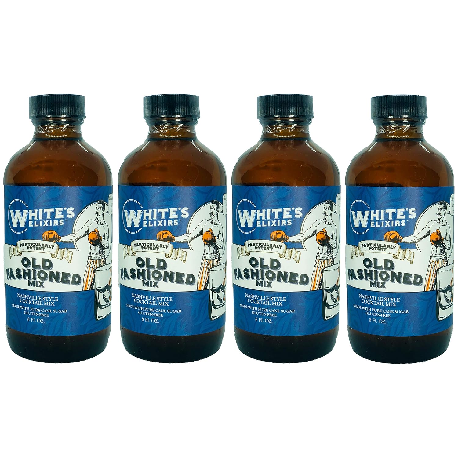 White's Elixirs Natural Cane Sugar Cocktail Mixers 8oz Bottles (Old Fashioned, 4 Pack)