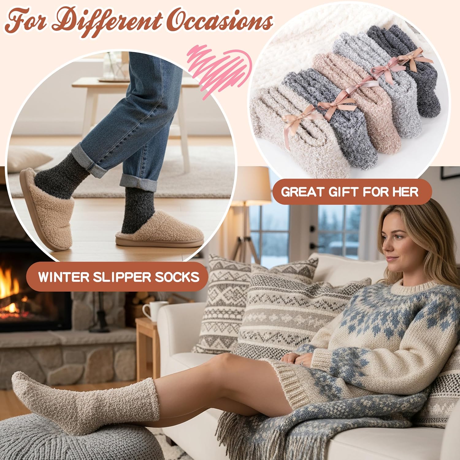 EBMORE Womens Fuzzy Socks Slipper Fluffy Cozy Comfy Cabin Plush Warm Winter Sleep Home Soft Socks - Image 6