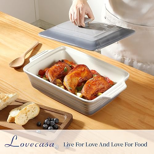 Miniatura 2 de LOVECASA Cacerola antiadherente de 4.5 cuartos de galón con tapa, bandeja para lasaña de 9 x 13 pulgadas, plato de cerámica para hornear para cenas,