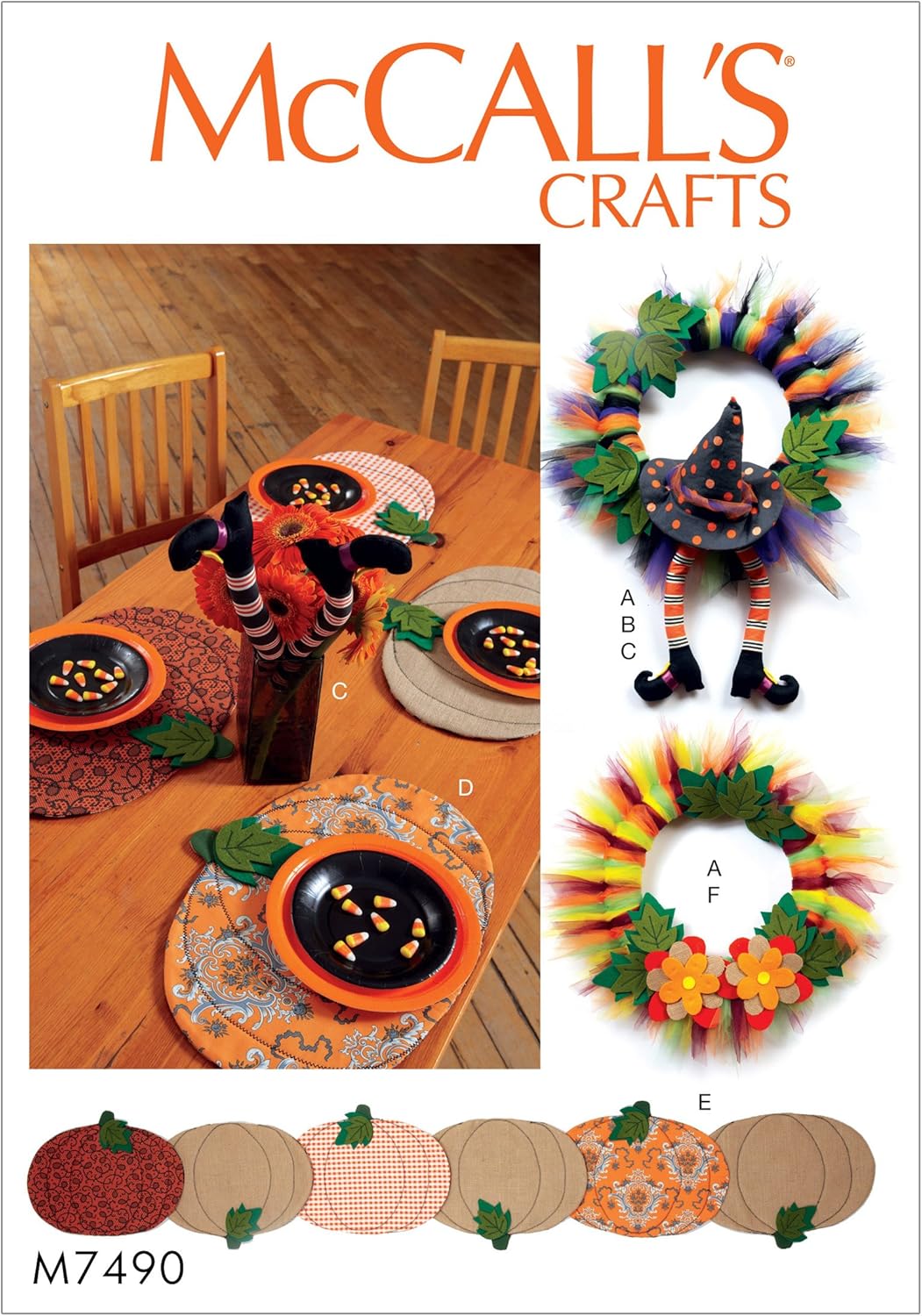 McCall's Patterns Pumpkin Placemats/Table Runner, Witch Hat/Legs and Wreaths Sewing Pattern, One Size Only