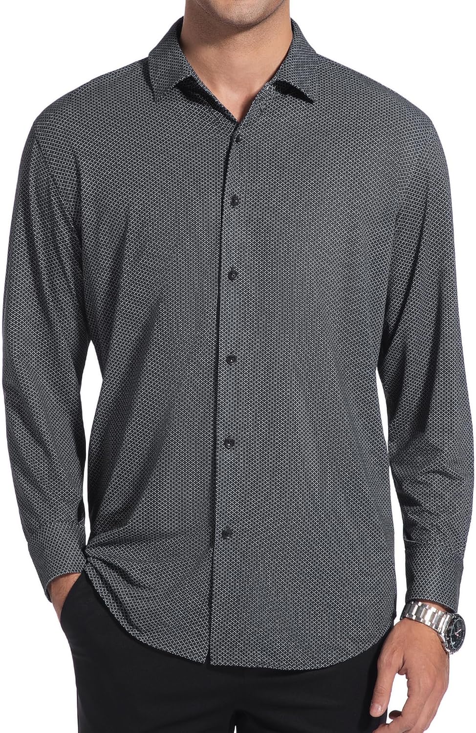 Damipow Mens 8-Way Stretch Dress Shirts Wrinkle Free Button Down Shirts Long Sleeve Knit Jacquard Business Casual Shirt - Image 4