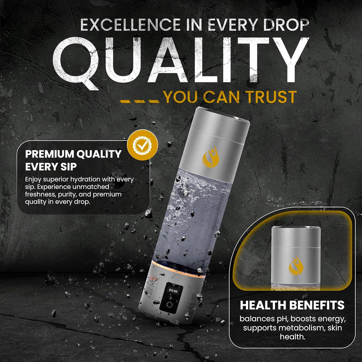 Hydrogen Water Bottle Generator, Up to 6500 PPB Molecular Hydrogen, Independently Lab Tested, SPE/PEM Technology, 12-Hour Retention, 9.5 oz Portable Bottle for Home, Gym, Travel & Office - Image 6