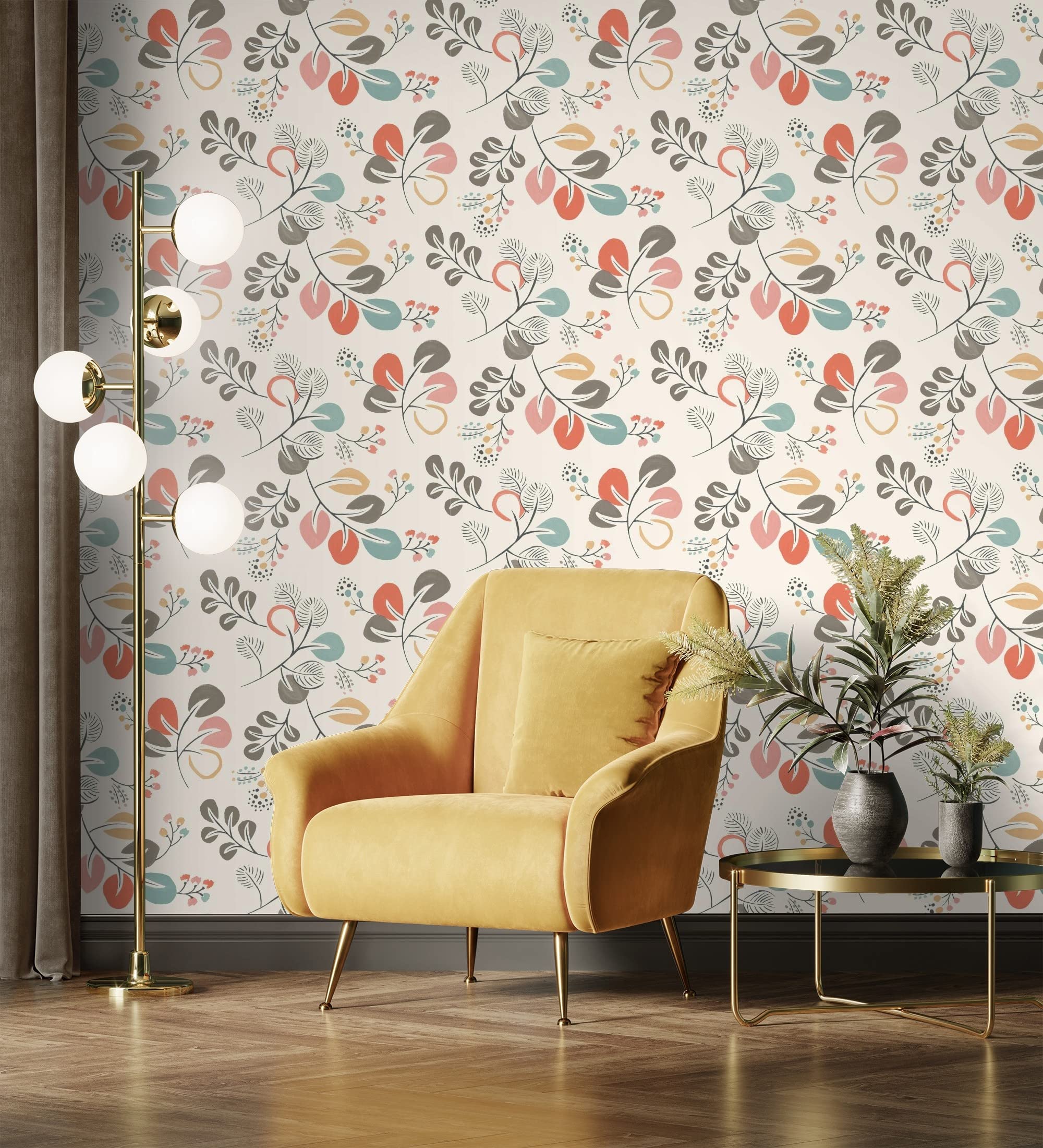 GAULAN 679414 - Papel pintado vinílico ecológico de hojas de estilo nórdico tonos coral para pared salón cocina baño dormitorio mueble - Rollo de 10 m x 0,53 m