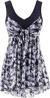 Wantdo Women's Plus Size Swimsuit Printing Padded High Waist Swimdress One Piece Swimwear