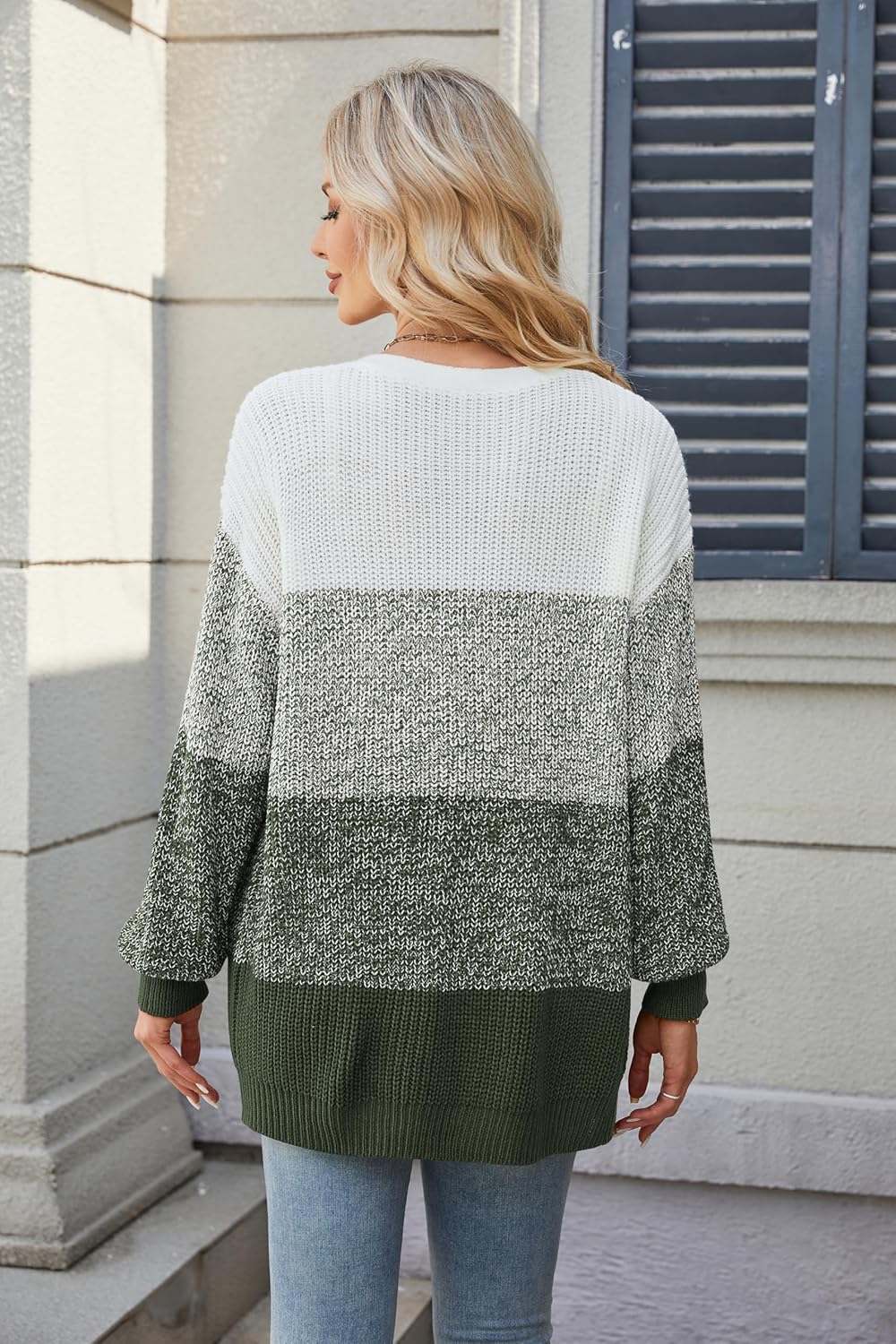 Women's Color Block Cardigan Sweater Oversized Knit Cardigans Sweaters Long Sleeve Open Front Fall Outfits - Image 5