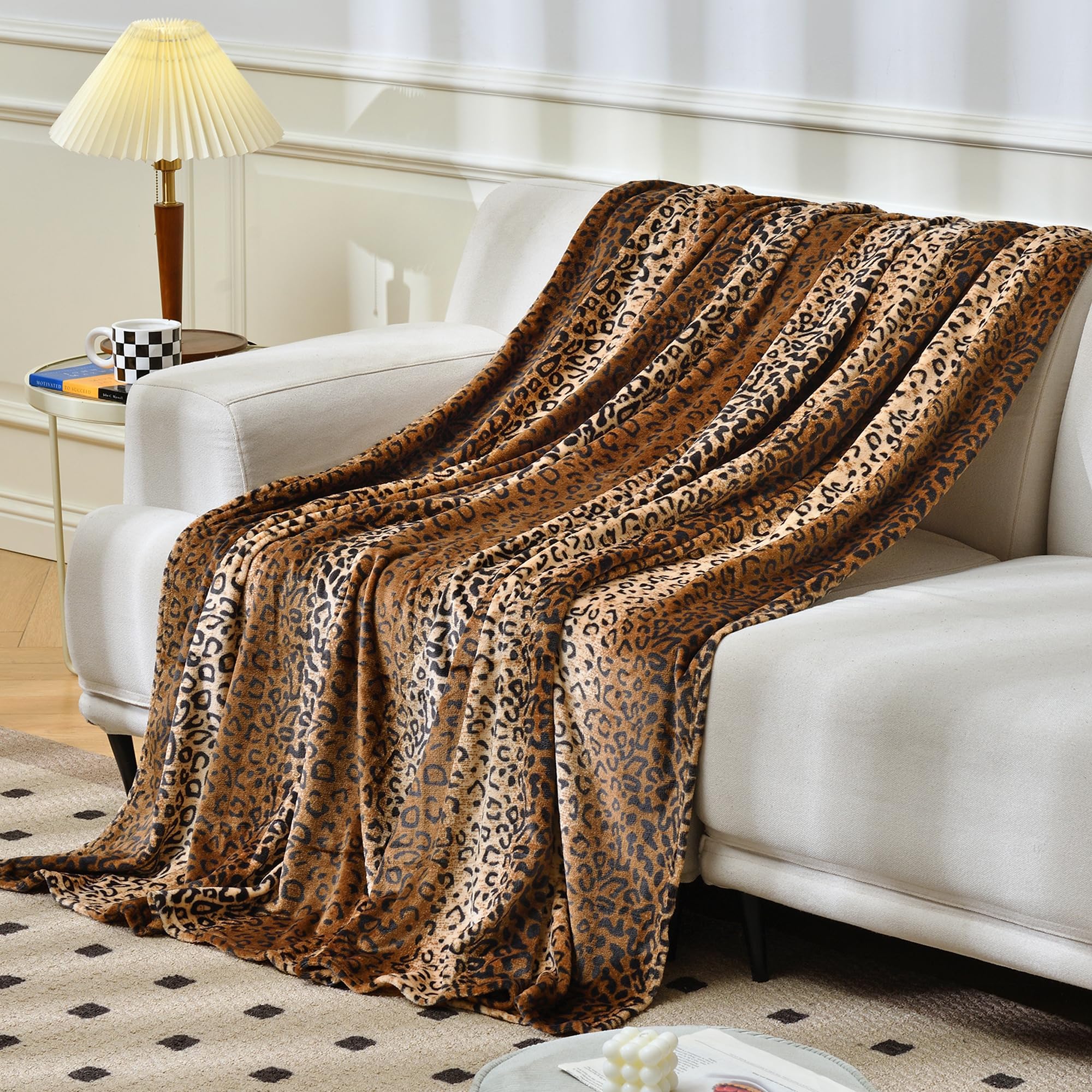 softan Fleece Blanket - Leopard Print Throw Blanket - Fuzzy Lightweight Super Soft Microfiber Flannel Blankets for Couch, Bed, Sofa - Ultra Luxurious Warm and Cozy for All Seasons (60"×80")