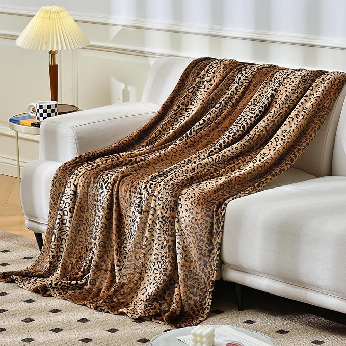 softan Flannel Blanket Lightweight Super Soft Ultra Luxurious Plush Fleece Leopard Print Blankets (Leopard, Twin(60
