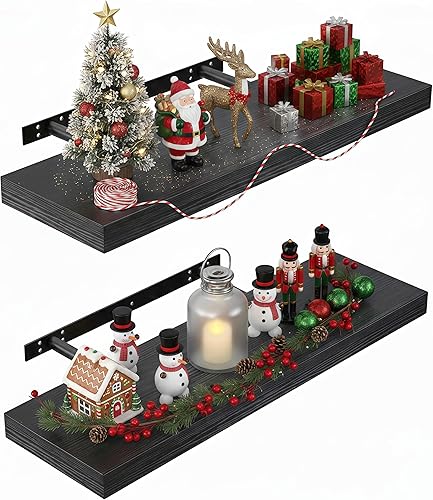 Lufia Estantes flotantes de pared, juego de 2, MDF con soportes invisibles, almacenamiento moderno para dormitorio, baño, sala de estar, cocina