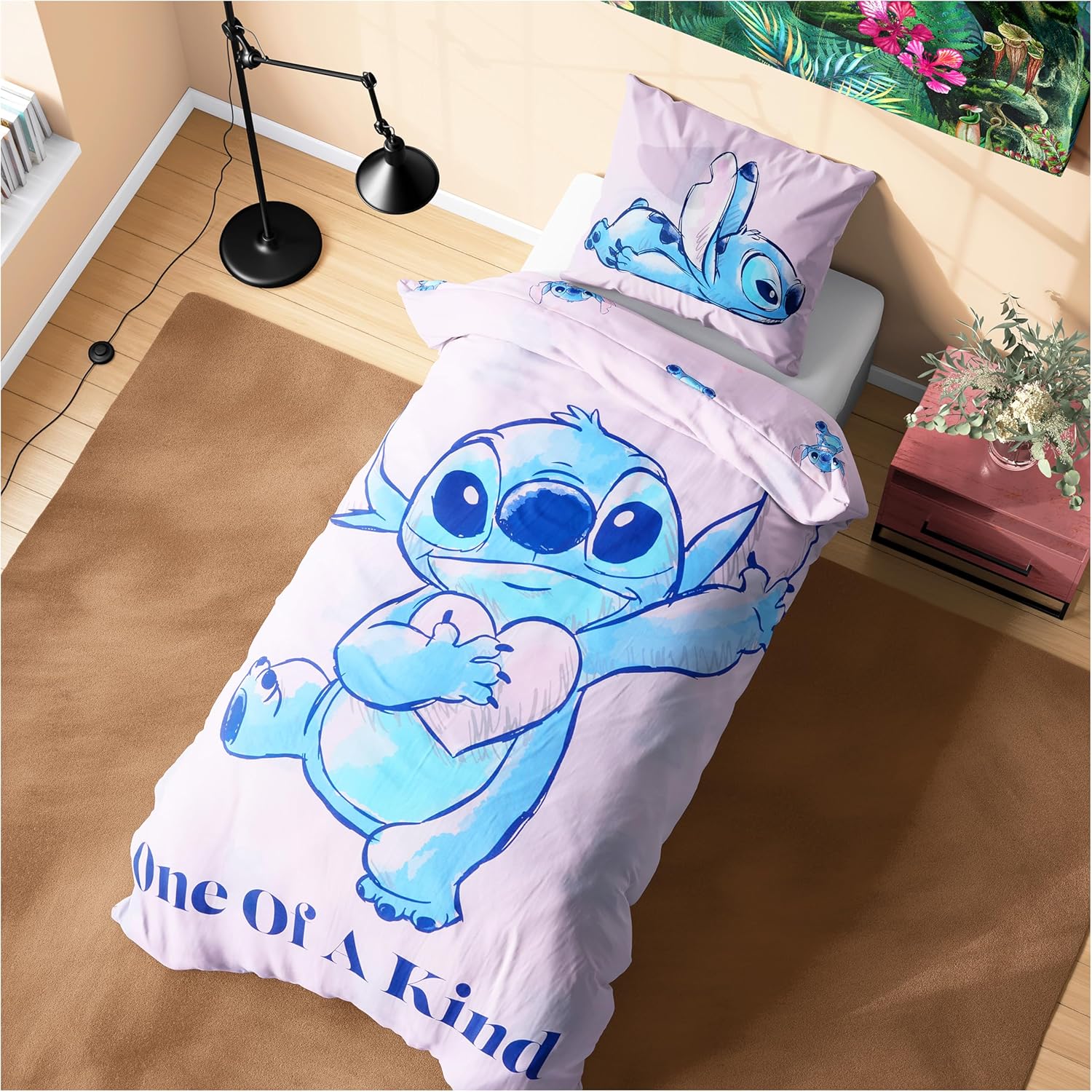 Disney Stitch Duvet Cover and Pillowcase Set, Single or Double Size, Bedroom Accessories for Kids Teens (Pink Stitch Single)