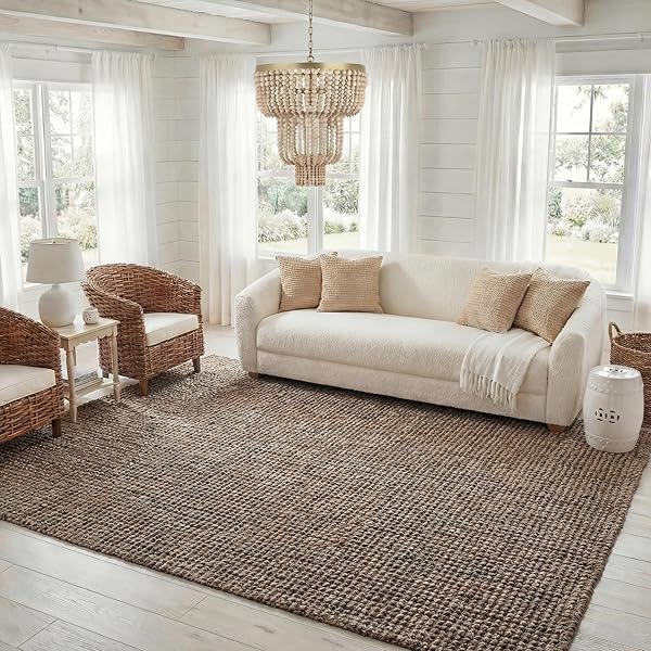 Earthy Brown Rug Ideas for Living Room Balance 47 Chunky Handmade Jute Farmhouse Rug