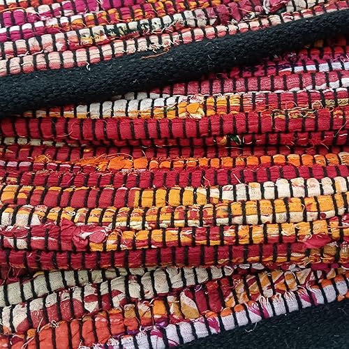 Miniatura 112 de Alfombra de trapo 100% algodón de 2 x 3 pies, lavable multicolor, alfombra Chindi tejida a mano y reversible para sala de estar, cocina, entrada