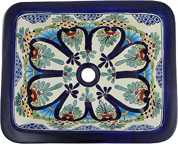حمام مصنوع يدويًا Talavera Rectangle Floral Mexican Sink # 172