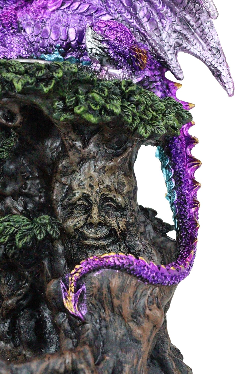 Ebros Gift 'Wisdom of The Forest' Metallic Iridescent Purple Dragon Perching On Greenman Tree Canopy Forest Backflow Incense Cone Burner Figurine Home Decor Dungeons and Dragons Fantasy Accent