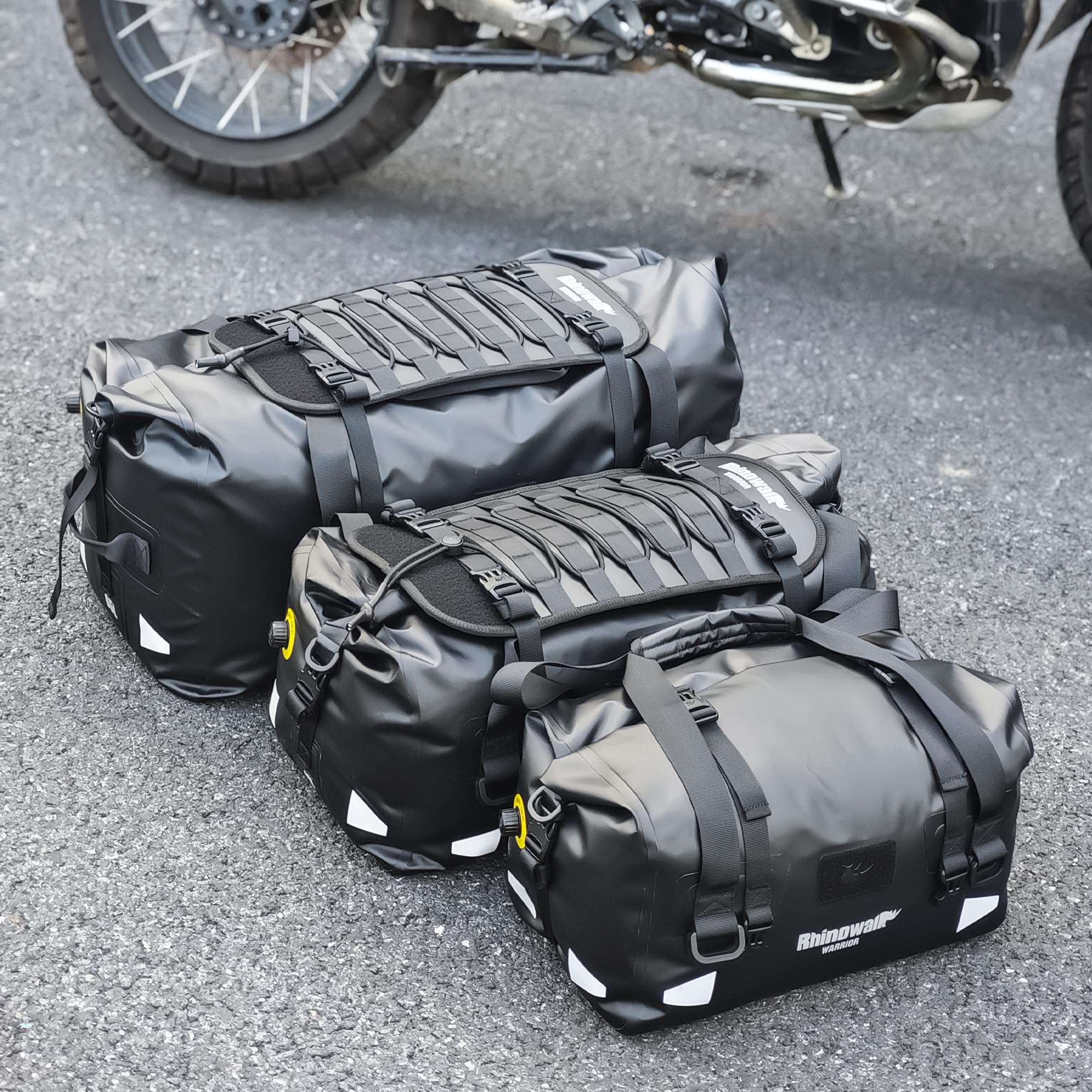 Rhinowalk Borsa da sella per moto 65L impermeabile con espansione MOLLE