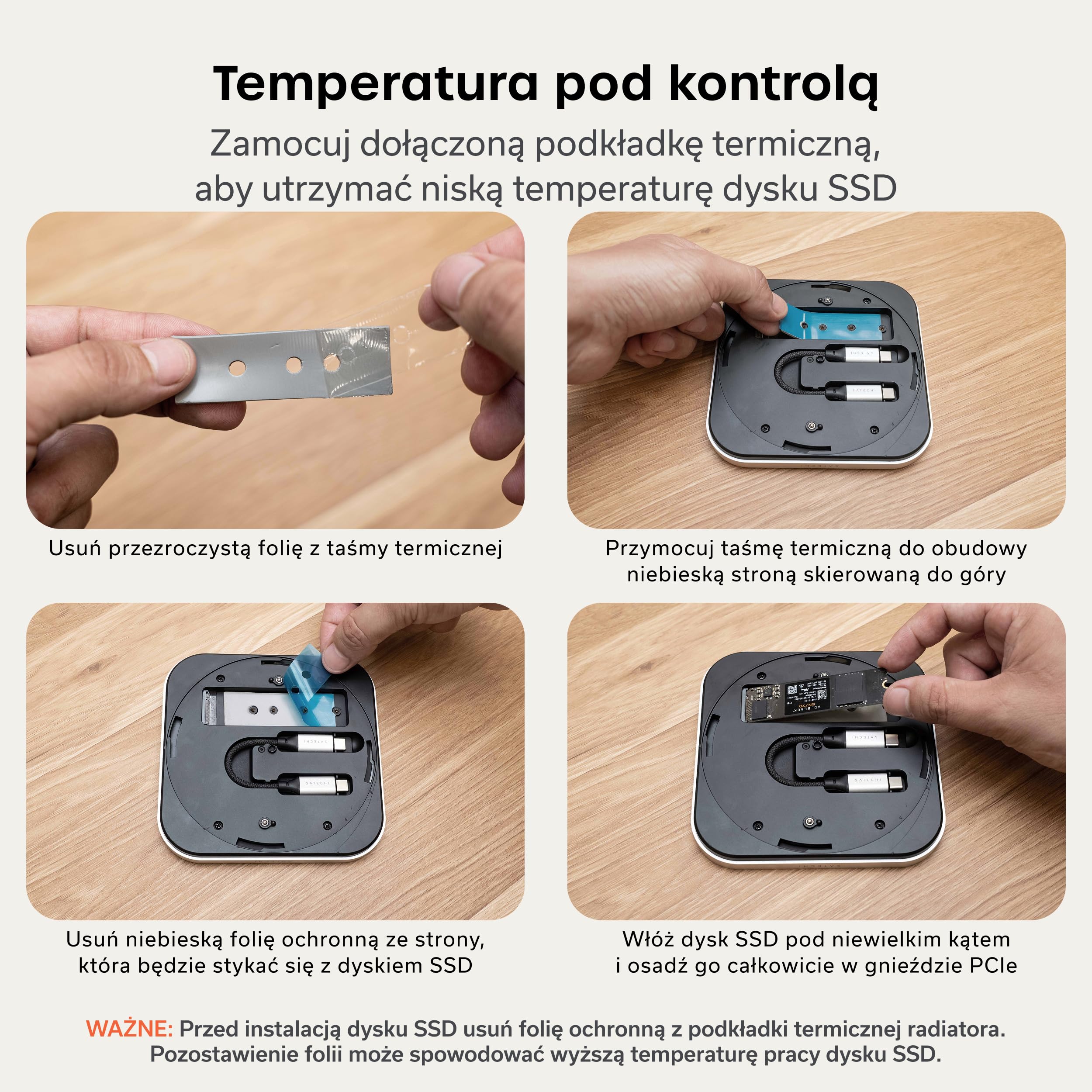 SATECHI USB4 NVMe SSD Obudowa do Mac Mini M4, do Thunderbolt 5/4, do 8TB, Prędkość 40Gbps, System Chłodzenia, do Dysków SSD M.2 2280/2260/2242/2230 (Dysk Nie Jest Dołączony)