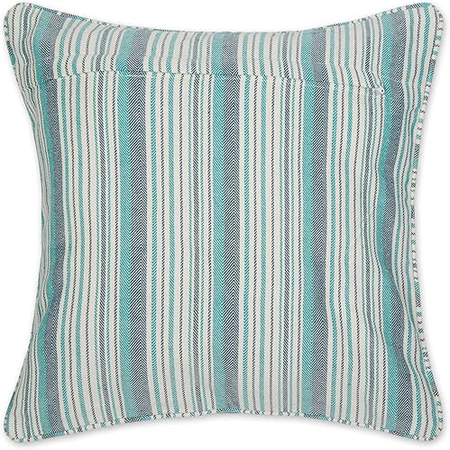 Miniatura 44 de DII Colección de fundas de almohada, algodón reciclado, cremallera oculta, 18x18, rayas cambray, azul brillante, 2 piezas