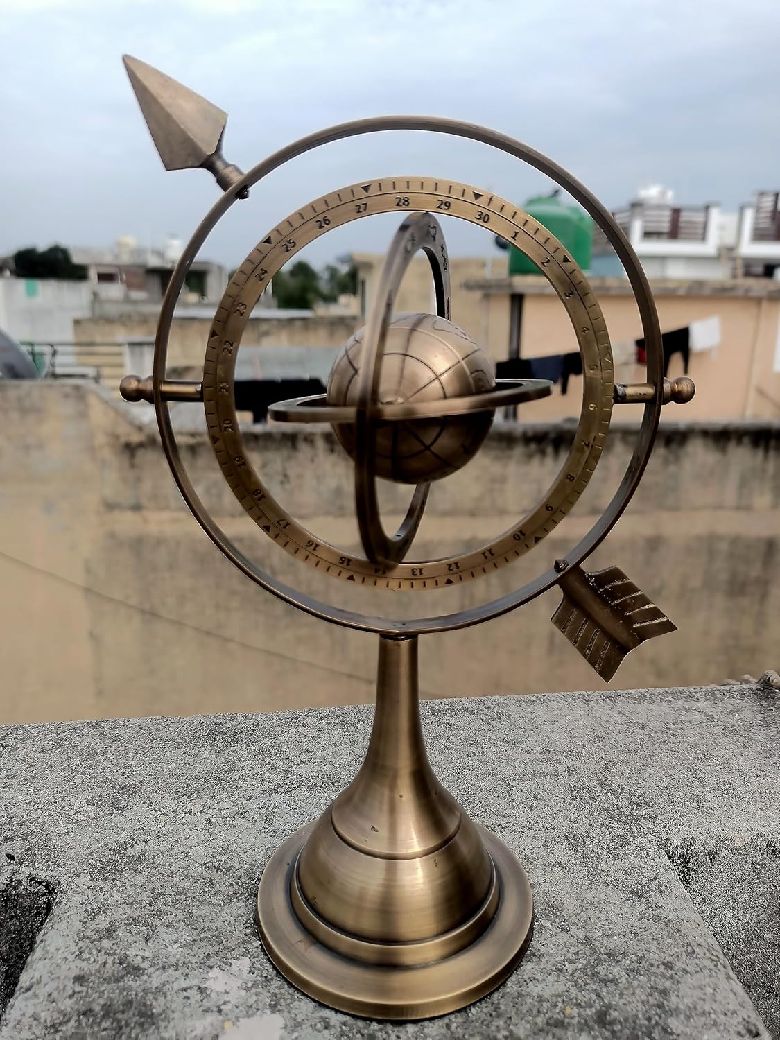 Vintage Zodiac Armillary Brass Sphere Globe Wooden Display | Pirate's Antique Ship Decor (Brass)