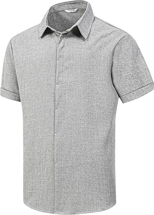 Unakisan Men&#39;s Linen Shirts Short Sleeve Casual Shirts Button Down Shirt for Men Beach Summer Wedding Shirt