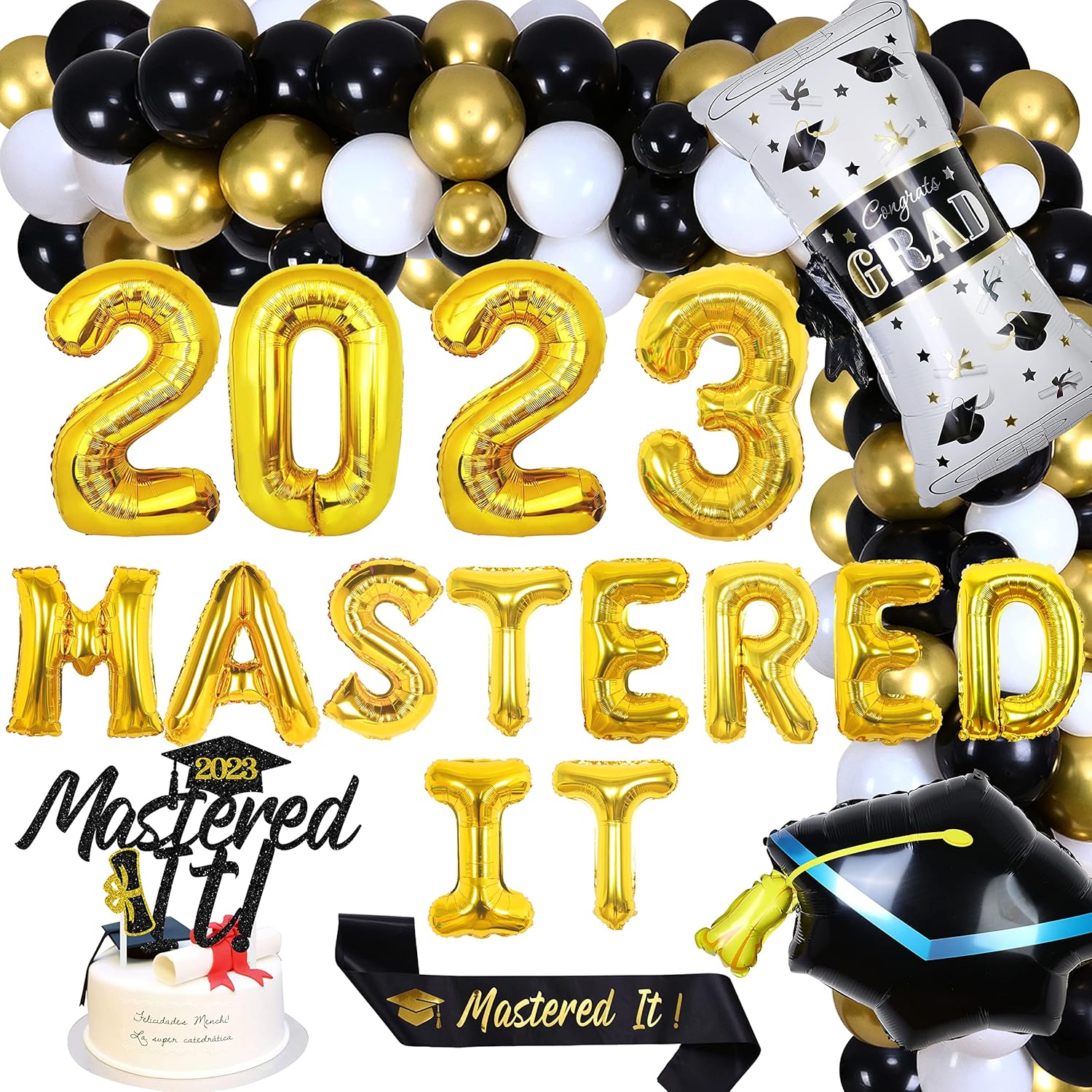 Master Degree Graduation Decorations 2023 Gold Black