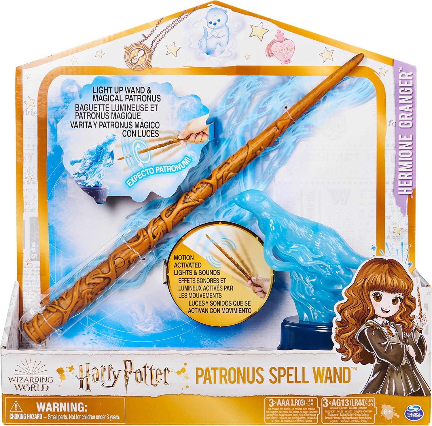Wizarding World Harry Potter, 13-inch Hermione Granger Patronus Spell Wand with Otter Figure, Lights and Sounds, Kids Toys for Ages 6 and up