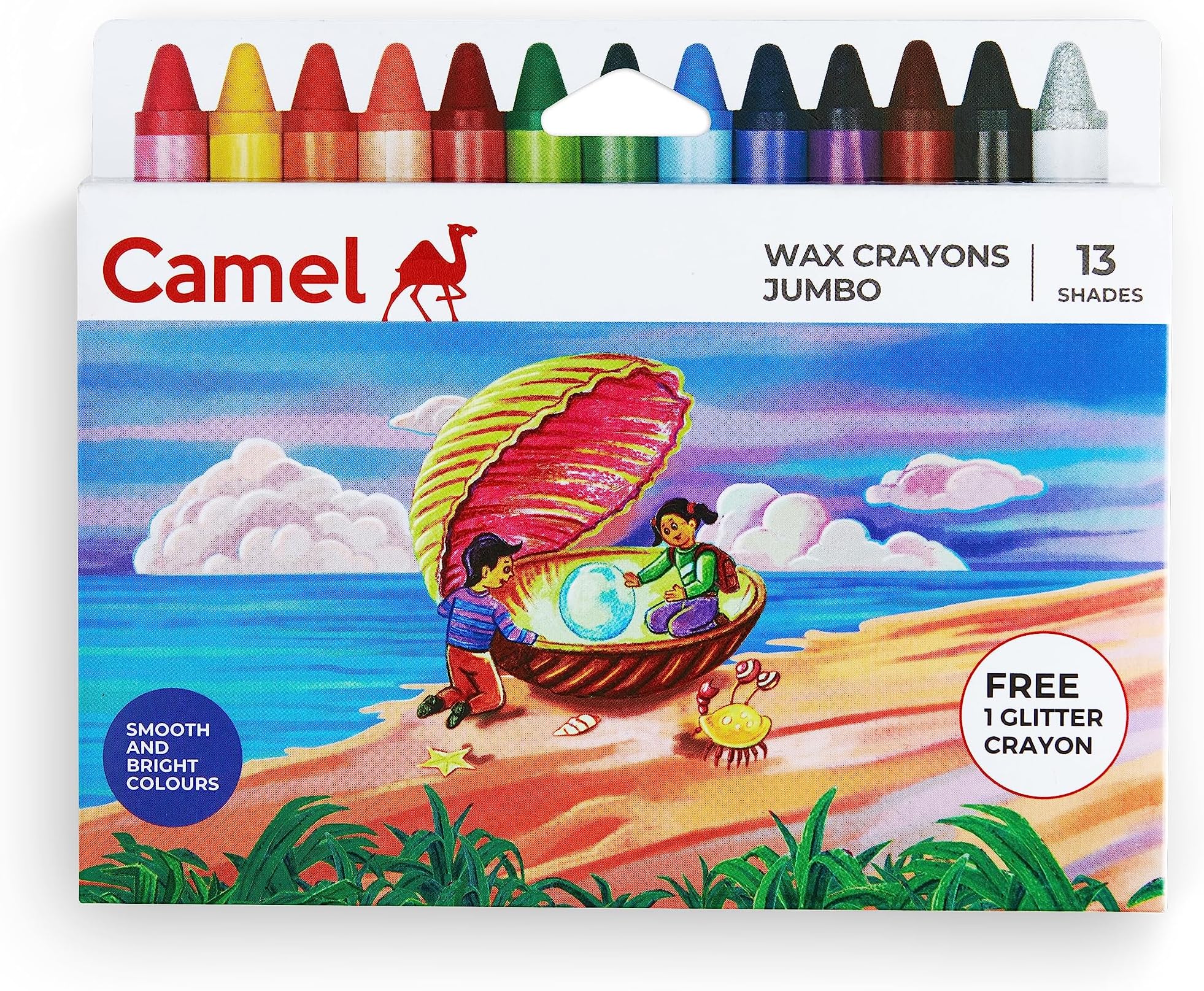 Camel Wax Crayons + 1 Glitter Shade Free - 12 Shades