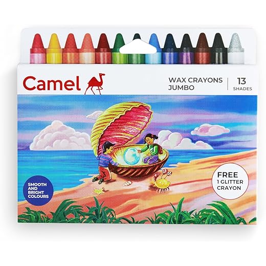 Camel Wax Crayons + 1 Glitter Shade Free - 12 Shades