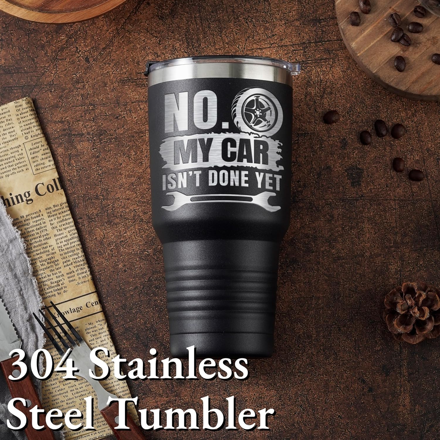 Onebttl Car Guy Gifts for Men Women Tumbler - 30oz Double Wall Vacuum Insulated Stainless Steel Travel Tumbler Cups with Lid & Straw - Car Lovers or enthusiast Gift - Isn't Done, Black