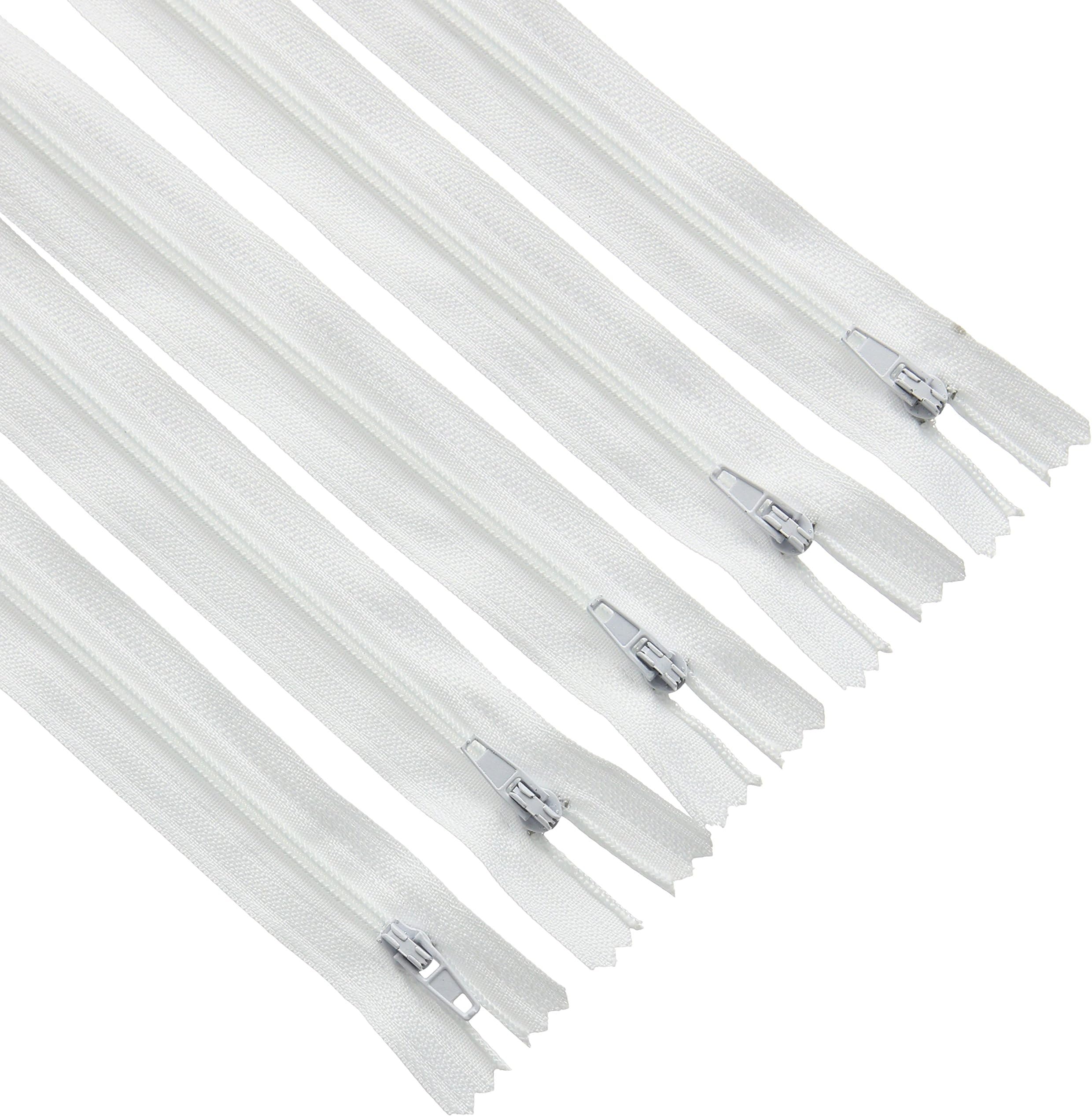 LEDUC Zip-5pc White Nylon zips-Size 15cm