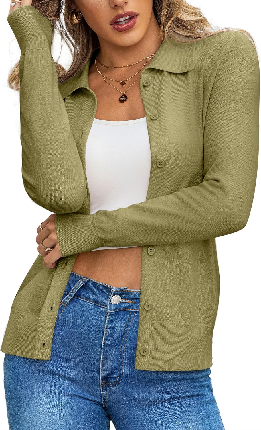 a.Jesdani Cardigan Sweaters for Women Wool Blend Lightweight Trendy Long Sleeve Lapel Collar Button Down Sweater Cardigans
