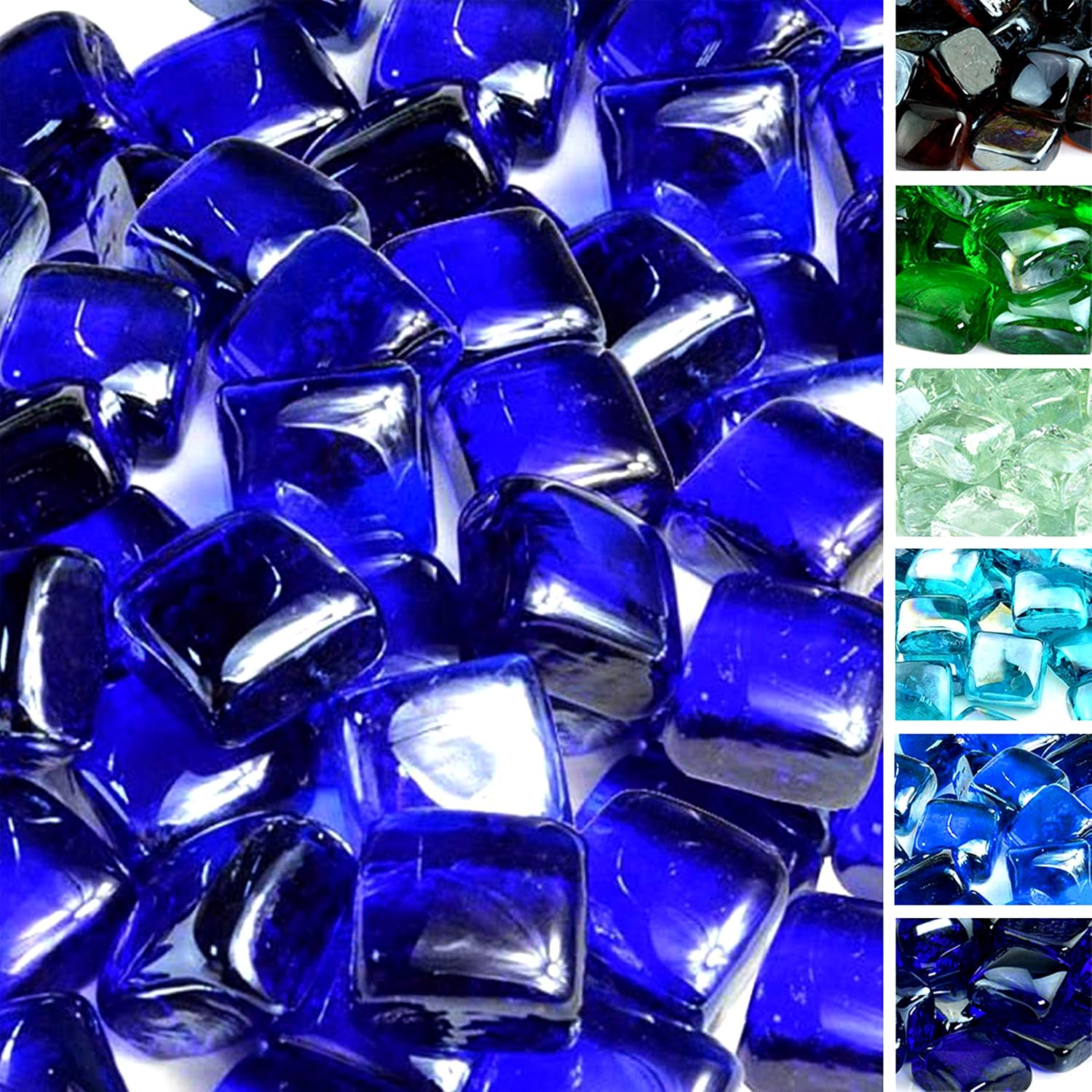 Mr. Fireglass 1 inch Fire Glass Cubes for Fireplace Fire Pit and Landscaping, 10 lb High Luster Cobalt Blue
