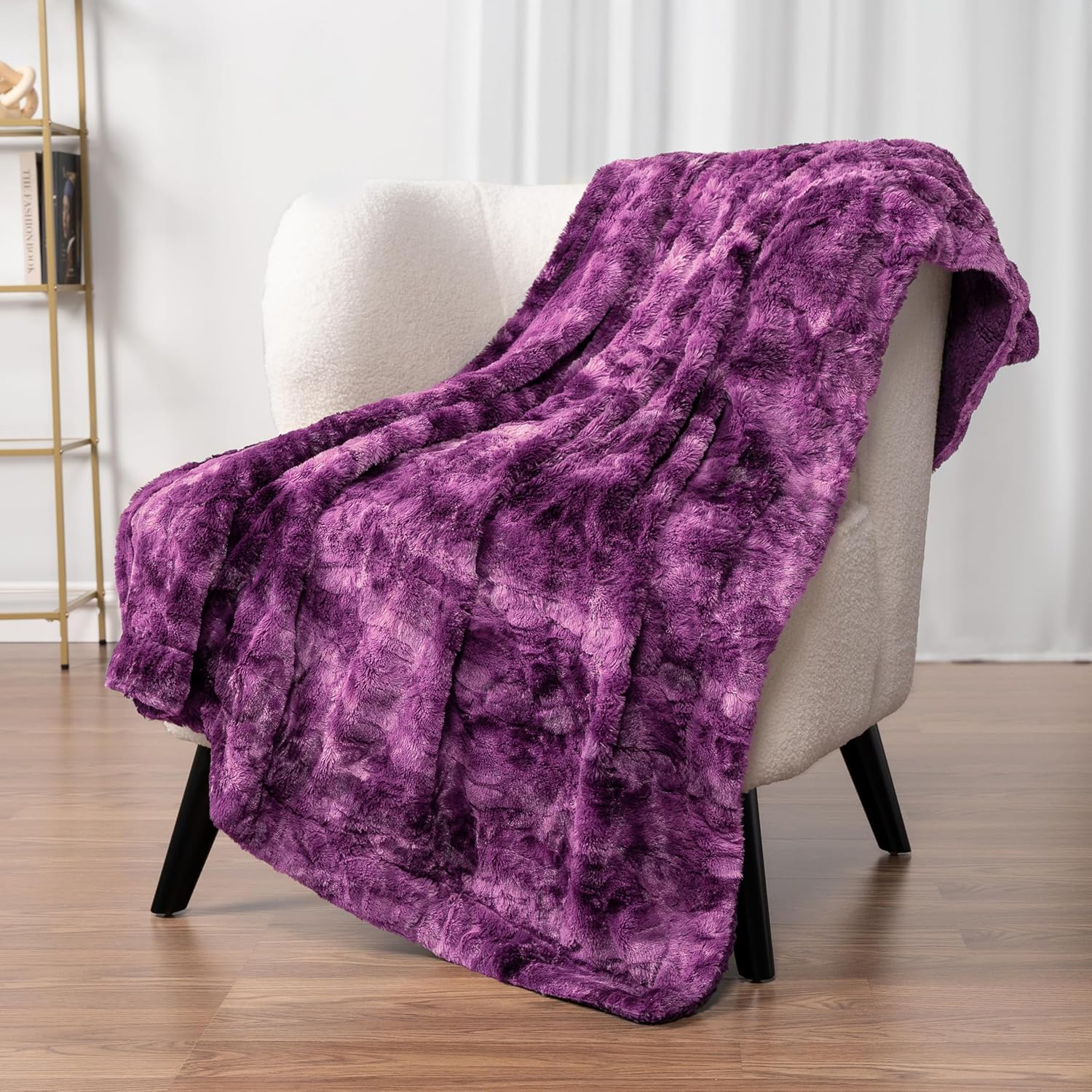 PAVILIA Faux Fur Throw Blanket Twin Tie-Dye Purple, Soft Warm Sherpa Blankets & Throws for Bed, Fluffy Plush Thick Fleece Throw Blanket for Couch Sofa, Reversible Furry Shaggy Blanket, Purple 60x80 - Image 4
